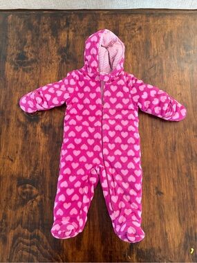small wonders pink and light purple heart fleece coverall